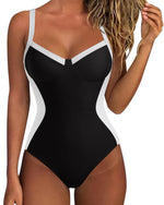 Load image into Gallery viewer, SUUKSESS Womens Tummy Control Slimming One Piece Swimsuits Sexy V Neck Crisscross Back Bathing Suits Push up Swimwear(Black，Large)
