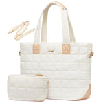 Load image into Gallery viewer, LOVEVOOK Puffer Tote Bag for Women, Fits 17 Inch Laptop bag Quilted Women Tote Bag with Zipper, Large Puffy Work Bag Purse Shoulder Bag for Travel Gym Everything Weekend, Beige
