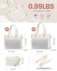 LOVEVOOK Puffer Tote Bag for Women, Fits 17 Inch Laptop bag Quilted Women Tote Bag with Zipper, Large Puffy Work Bag Purse Shoulder Bag for Travel Gym Everything Weekend, Beige