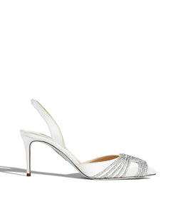 Aquazzura Gatsby Sling Satin 75, White, 7