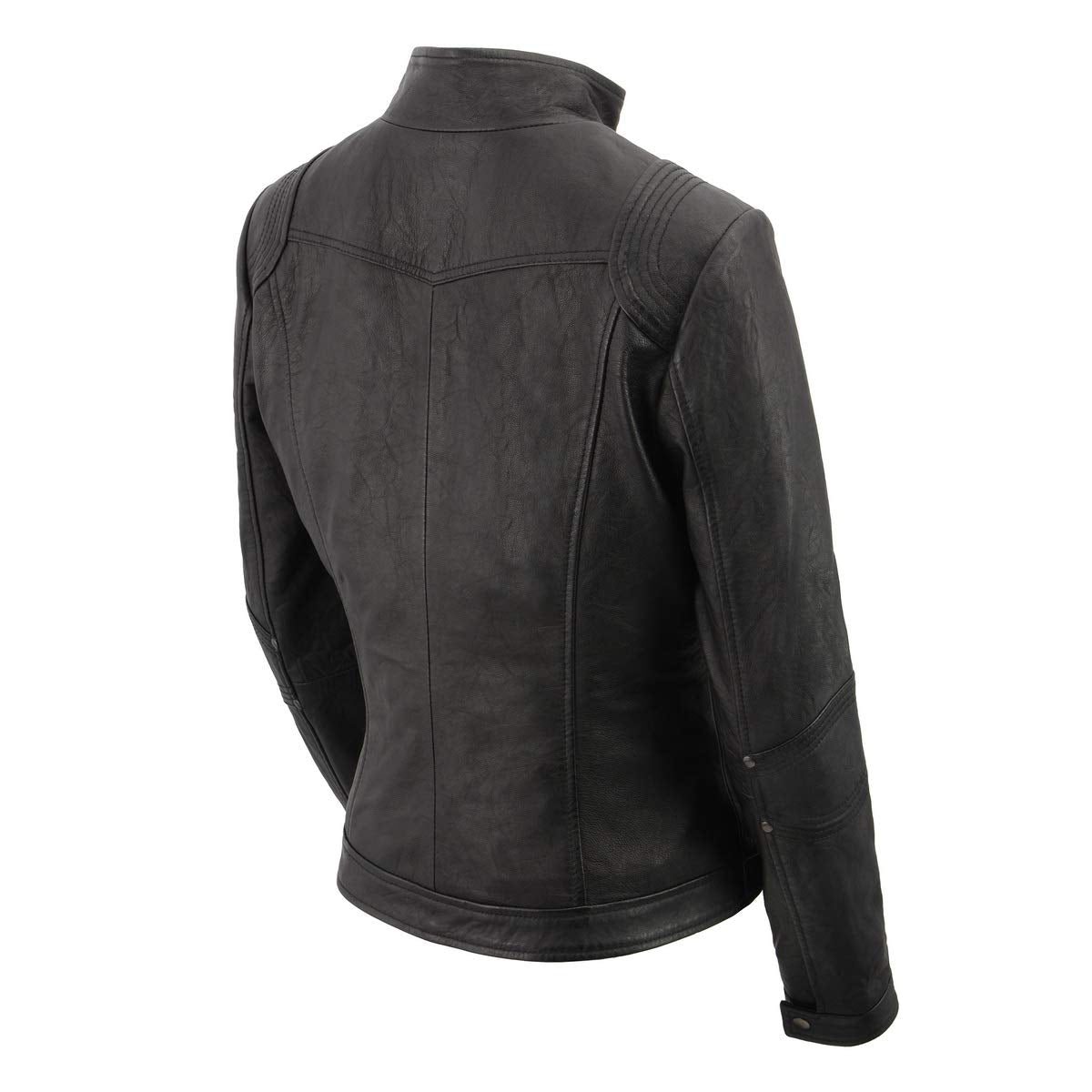 Milwaukee Leather SFL2801 Women's Racer Black Stand Up Collar Motorcycle Fashion Leather Jacket - Medium