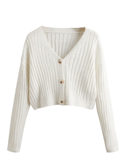 SweatyRocks Women's Long Sleeve Button Front V Neck Soft Knit Cardigan Sweaters Solid White S