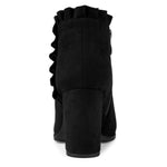 Load image into Gallery viewer, Allegra K Women's Ruffle Block Heel Black Ankle Boots 9 M US
