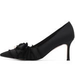 Load image into Gallery viewer, Manoloshow Women's Pointed Toe Heels with Bow Pearl, 3.15" Kitten Heels Slip on Stiletto Pumps with Tassels for Designer Evening Party Dress Shoes Black Size 9
