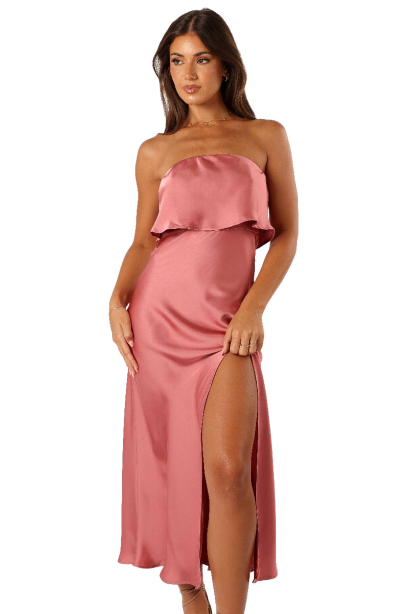 Petal & Pup Women's Vienna Strapless Midi Dress, Dusty Rose