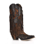 Load image into Gallery viewer, Corral Boots Women's Handcrafted Western Boots | Snip Toe Cowboy Boots with Leopard Print, Fringe and Stud Details
