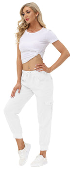 Load image into Gallery viewer, MoFiz Women&#39;s Cargo Pants Hiking Joggers Summer Lightweight Quick Dry Athletic Outdoor Sports Sweatpants Travel Casual Button Pockets Rice White S
