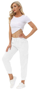 MoFiz Women's Cargo Pants Hiking Joggers Summer Lightweight Quick Dry Athletic Outdoor Sports Sweatpants Travel Casual Button Pockets Rice White S