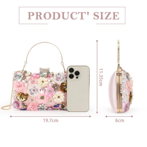 Lanpet Women Clutches Flower Evening Handbag Chain Strap Shoulder Bag Pink