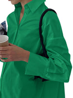 Load image into Gallery viewer, LYANER Women's Casual Shirt Dress Collar V Neck Button Down Loose Long Sleeve Mini Dresses Green Small
