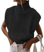 Load image into Gallery viewer, xxxiticat Women's Shoulder Pad Sweater Sleeveless Turtleneck Wide Shoulder Knitted Black Sweater Vest Crop Neutral Top(BL,M)
