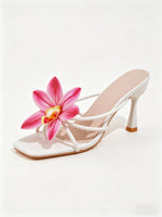 Load image into Gallery viewer, MakeMeChic Women's Open Toe Floral Kitten Heels Flower Summer Beach Sandals White Pink 9
