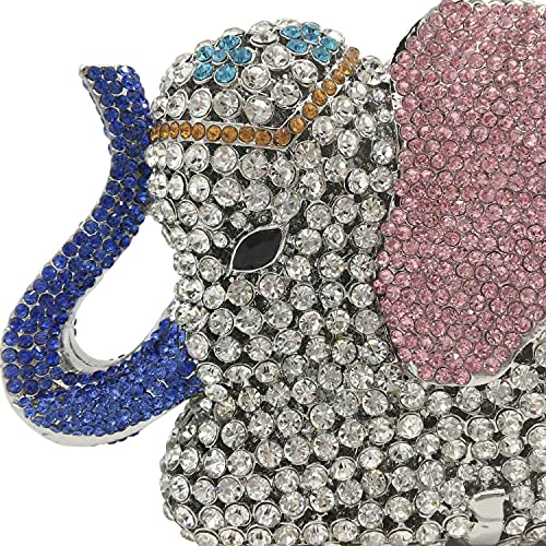 Boutique De FGG Elephant Crystal Clutch Bags Women Animal Rhinestone Evening Handbags Bridal Party Crystal Clutch Purse,Mini,Multi-White