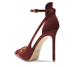 Load image into Gallery viewer, Qunvngutui Women's Pointed-Toe Bag-Toe Strappy V Buckle High-Heeled Shoes Sexy Stiletto Pumps Wine Red Patent Leather US7.5
