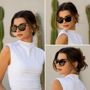 WearMe Pro Women's Round Sunglasses with Polarized UV Protection, Trendy Retro Designer Style (Gold Frame/Black Lens)