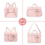 Load image into Gallery viewer, MOSISO Laptop Bag for Women, 15-15.6 inch PU Leather Laptop Shoulder Bag Convertible Backpack, 16 inch Messenger Bag Casual Handbag Work Briefcase Travel Computer Bag with Bowknot, Pink
