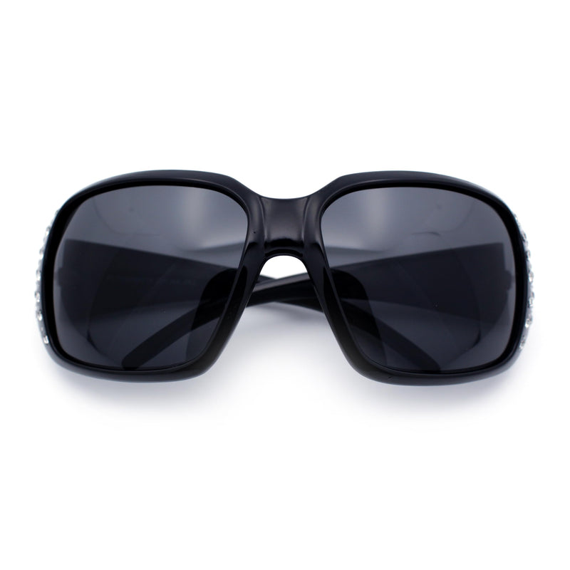 SA106 Polarized Lens Oversize Rhinestone Bling Sparkling Womens Sunglasses All Black
