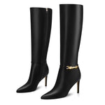 Load image into Gallery viewer, Adrizzlein Black Knee High Boots Women Pointed Toe Stiletto Tall Boots Sexy High Heel Long Boots Fashion Dress Shoes With Side Zipper Black Size 8.5
