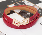 Load image into Gallery viewer, WULIQIUQIU Women's Skinny Belts Thin PU Leather Waist Belt with Gold Alloy Buckle for Dresses 100CM Red Fit Waist 24"-37"
