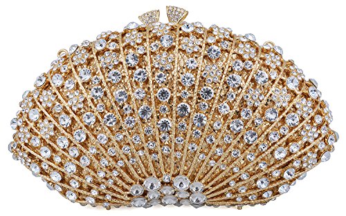 Mossmon Crystal Clutch Women Luxury Rhinestone Evening Bag (Gold)