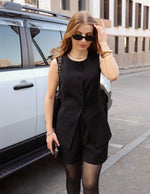 Load image into Gallery viewer, ZESICA Women's 2025 Summer 2 Piece Short Sets Sleeveless Crew Neck Suit Vest Tops High Waist Shorts Business Outfits,Black,Medium
