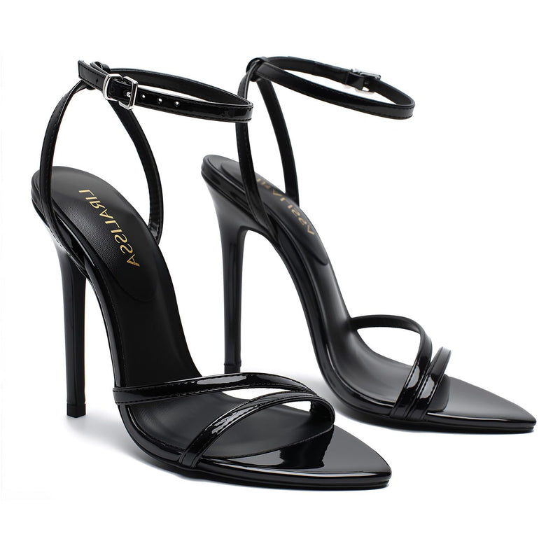 LIRALISSA Women's Strappy Sandals 4.5 Inch Lace Up Heels Sexy Stiletto High Heeled Open Toe with Ankle Wrap Summer Party Prom Wedding Bride Shoes LRSA-L-1 Black 8