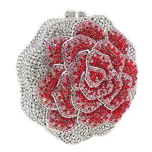 Boutique De FGG Rose Crystal Clutch Purse Women Flower Evening Bag Wedding Party Prom Bridal Rhinestone Floral Handbag,Mini,Red