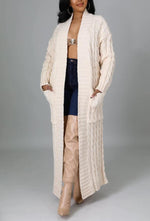 Load image into Gallery viewer, Long Duster Cardigans for Women, Womens Floor Length Cardigans Sweaters with Pockets Open Front Long Sleeve Plus Size Chunky Cable Knit Winter Coat Beige
