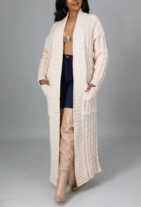 Long Duster Cardigans for Women, Womens Floor Length Cardigans Sweaters with Pockets Open Front Long Sleeve Plus Size Chunky Cable Knit Winter Coat Beige
