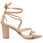 Load image into Gallery viewer, Allegra K Women's Strappy Lace Up Chunky Heeled Nude Heels Sandals 8.5 M US
