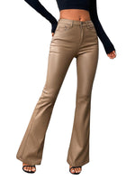 Load image into Gallery viewer, Lover Premium Women's Faux Leather Coated Flare Pants Mid Waist PU Skinny Black Leggings Bell Bottom Pants with Pockets (US, Alpha (Alpha), M, Regular, Camel)
