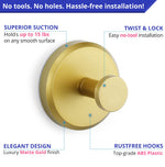 Load image into Gallery viewer, HOME SO Suction Cup Hooks for Shower, Bathroom, Kitchen, Glass Door, Mirror, Tile – Loofah, Towel, Coat, Bath Robe Hook Holder for Hanging up to 15 lbs – Waterproof, Matte Brushed Satin Gold (4-Pack)
