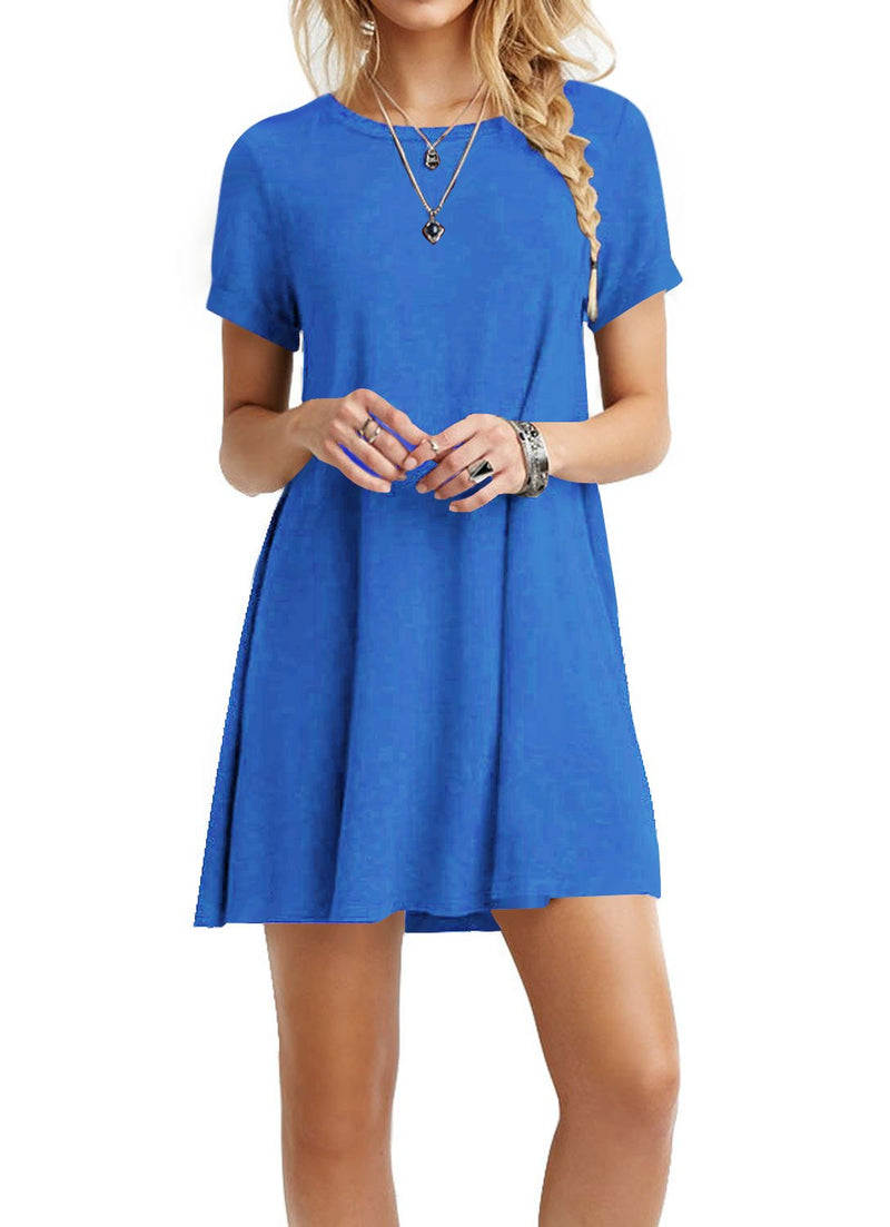 TINYHI Women's Swing Loose Short Sleeve Tshirt Fit Comfy Casual Flowy Tunic Dress Blue, X-Large