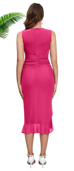 Load image into Gallery viewer, Women's Midi Bodycon Dress Summer Sleeveless Ruffle Mermaid Dress Cocktail Party Tank Dresses for Wedding Guest,Rose Red,Small
