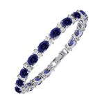 Load image into Gallery viewer, KEZEF Tennis Bracelets For Women - Cubic Zirconia - Oval 7x5mm Blue Sapphire Gemstones - Round 2.50mm White CZ - Silver Plated Brass - 7 Inch - Hypoallergenic Bracelets
