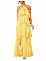 Load image into Gallery viewer, SOLY HUX Women's Sundresses Ruffle Layered Halter Flowy Maxi Dress Elegant Wedding Guest Dresses
