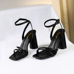 Load image into Gallery viewer, RIBONGZ Black Prom Heels for Women Chunky Block Heeled Sandals Square Open Toe Strappy High Heels Ankle Strap Wedding Bridal Shoes Sexy High Heel Sandals for Party Dress 8
