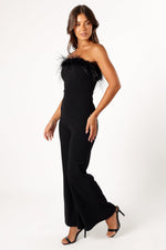 Load image into Gallery viewer, Petal &amp; Pup Louise Feather Trim Jumpsuit - Black M
