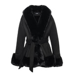 Load image into Gallery viewer, NXBC Winter Faux Fur Coats for Women, Faux Suede Leather Trench Coat Jacket with Belted Waist, Windproof Water Resistant Long Sleeve Parka Outerwear FC008-BLACK-S
