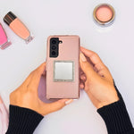 Load image into Gallery viewer, Wireless City Diamond Bling Makeup Mirror for Phone Case - Silver, Stick-On Vanity Mirror with Cubic Zirconia Stones, Universal Fit, Perfect for Selfies and Makeup Touch-Ups
