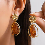 Load image into Gallery viewer, Gold Brown Statement Dangly Earrings for Women Vintage Unique Irregular Crystal Long Dangle Earrings Trendy Formal Earrings Valentine's Day Jewelry(K)
