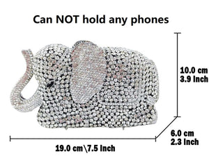 Boutique De FGG Elephant Crystal Clutch Bags Women Animal Rhinestone Evening Handbags Bridal Party Crystal Clutch Purse,Mini,Multi-White