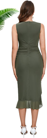 Load image into Gallery viewer, Women's Midi Bodycon Dress Summer Sleeveless Ruffle Mermaid Dress Cocktail Party Tank Dresses for Wedding Guest,Green,Medium
