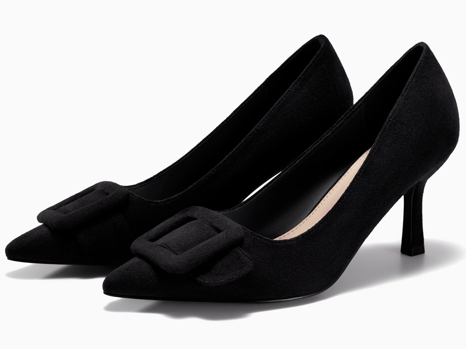 Coutgo Women's Pointed Toe Pumps Stiletto High Heels Slip on Elegant Wedding Pumps with Square Buckle