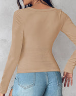 Load image into Gallery viewer, CHICME Women's Fall Long Sleeve Square Neck T Shirts with Built-in Shelf Bra Ribbed Knit Slim Fit Casual Tops Khaki-M
