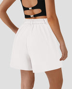 Load image into Gallery viewer, PRETTYGARDEN Shorts for Women Dressy 2025 Summer Elastic High Waisted Wide Leg Business Casual Work Shorts with Pockets (White,Medium)
