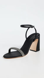 Load image into Gallery viewer, Loeffler Randall Women's Malia Curved Heel Simple Sandals with Ankle Wrap, Black/Diamond, 9.5 Medium US
