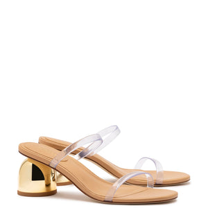 Larroudé, Dew Drop Mule In Tan Leather And Vinyl, 10, Tan