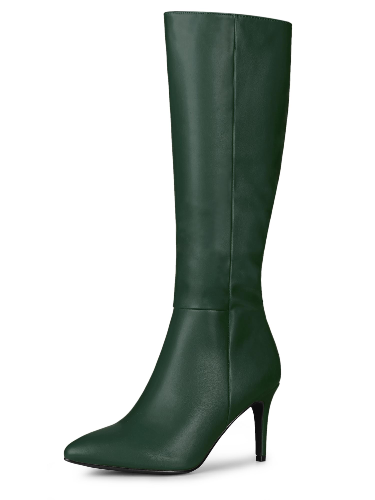 Allegra K Women's Pointed Toe Stiletto Heels Dark Green Knee High Boots 9 M US