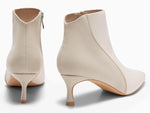 Load image into Gallery viewer, Coutgo Womens Kitten Heel Ankle Boots Pointed Toe Side Zipper Fall Winter Booties Shoes, Beige, Size 7.5
